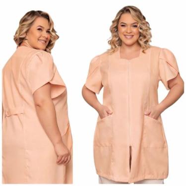 Imagem de Jaleco Manga Curta Bufante Zíper Aurora Plus Size Nude ELIA - GARDENIA