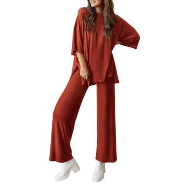 Imagem de Conjunto de Moletom PRETTYGARDEN Feminino 2 Peças Vermelho Tijolo G
