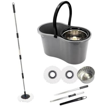 Imagem de Mop com Balde Giratório Cesto em Inox, 9 Litros, Esfregão para Limpeza