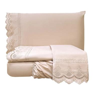 Imagem de Jogo De Lençol Queen Lauren 300 Fios Micropercal Toque De Algodão 4 Peças - Rose