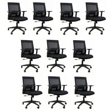Imagem de Kit 10 Cadeiras para Escritório Diretor Giratória Dakota Preto