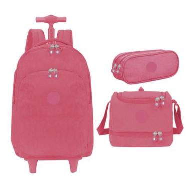 Imagem de Kit Mochila de Rodinha Lancheira Estojo Crinkle Yins YS41052 Cor:Rosa,