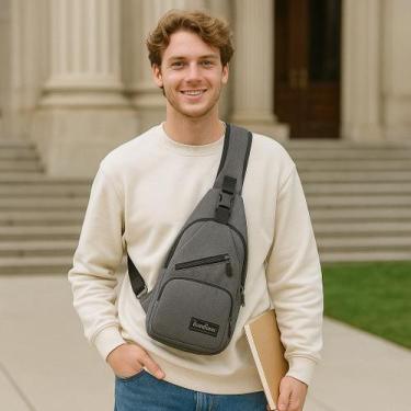 Imagem de Bag Unissex USB Bolsa Ombro Mochila Porta Celular Carteira Documento F