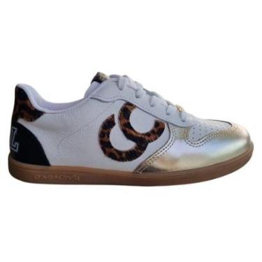 Imagem de Tênis Feminino Cravo E Canela Couro Moda Conforto - Bege/Ouro-Feminino