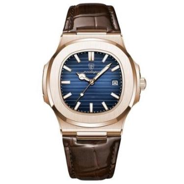 Imagem de Relógio Casual Masculino Dourado Poedagar Pulseira Em Couro-Masculino