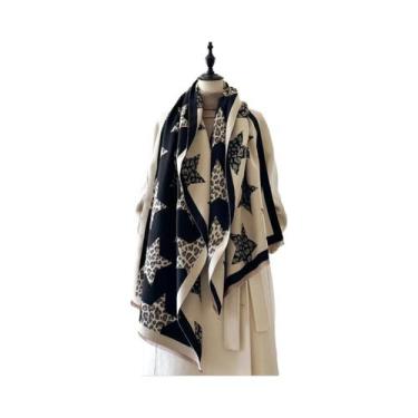 Imagem de Cachecol Feminino Quente De Caxemira Com Estampa De Estrelas, Poncho P