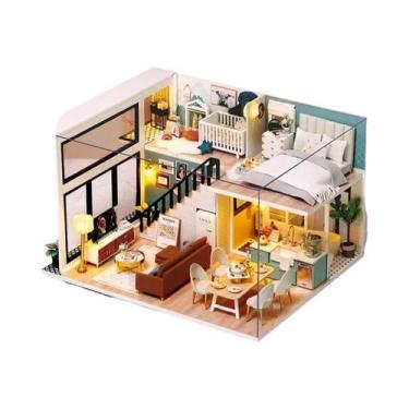 Imagem de Kit De Casa De Bonecas 3D De Madeira Feito À Mão Com Móveis, Brinquedo