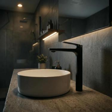 Imagem de Torneira Monocomando Alta para Banheiro Lavabo Preto Fosco V117 Vimer