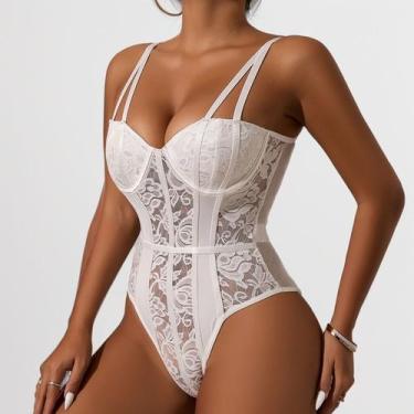 Imagem de Blusa Body Corselet Corpete Renda Balada Festa Sexy Preto Branco - XUM