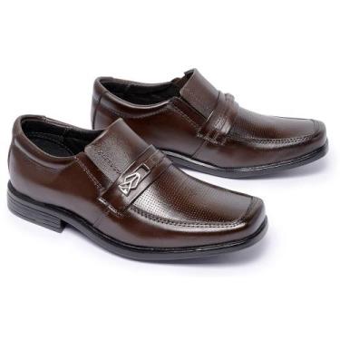 Imagem de Sapato Social Infantil Masculino de Couro com Elástico Cor Café - Ferr