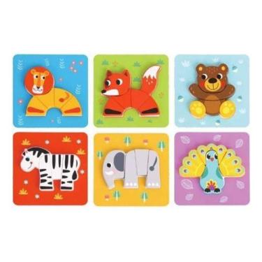 Imagem de kit com 6 brinquedo educativo quebra cabeça infantil animais - Tooky T