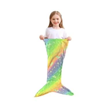 Imagem de Cobertor Infantil De Cauda De Sereia Em Flanela Macia, Luminoso, Fofo,