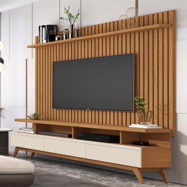 Imagem de Rack com Painel Ripado para TV até 72 Polegadas MDF 185,5CMX197CM Pés 
