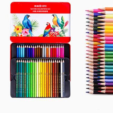 Imagem de desenho, pintura, lápis de cor solúvel em água, lápis coloridos, lápis aquarela, 48 cores, pincel profissional pintado à mão