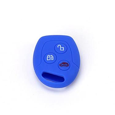 Imagem de YJADHU Tampa da chave do carro de silicone, capa protetora remota da chave do carro, adequada para Ford Transit Focus KA Galaxy Mondeo Fiesta C-Max S-Max, azul