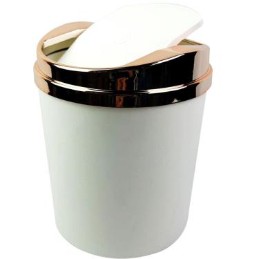 Imagem de Lixeira 5 Litros Com Tampa Rose Gold Basculante Metalizada  Plástica Para Banheiro Cozinha - AMZ