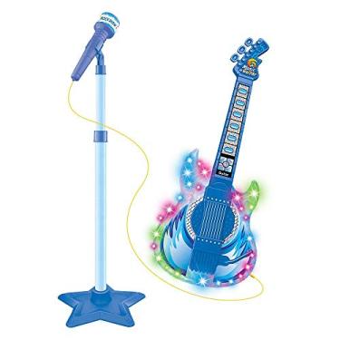 Imagem de Guitarra com Microfone Pedestal Rock Show Azul, DM Toys