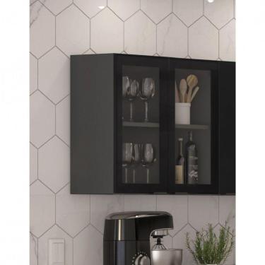 Imagem de Armário Aéreo 2 Portas de Vidro Dobradiças Slow Motion Exclusive Itatiaia Grafite/Preto