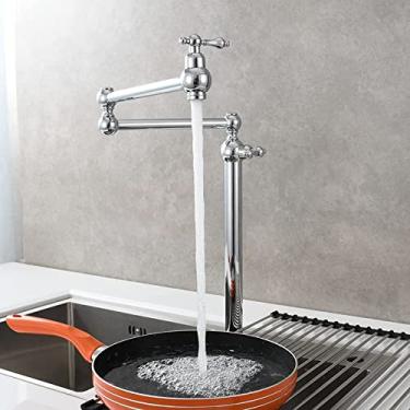 Imagem de SOKNARKU Torneira de pia de cozinha dobrável de latão com furo único fogão vertical interruptor duplo torneira antiga montada no deck cromado polido