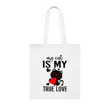 Imagem de Bolsa My Cat Is My True Love, presente divertido, bolsa de ombro, bolsas reutilizáveis, cesta de Natal de aniversário, ideia de presente, Branco