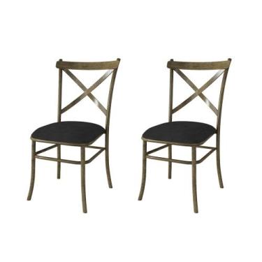 Imagem de Kit 2 Cadeiras De Jantar New Katrina Assento Preto Em Aço Ouro Envelhe