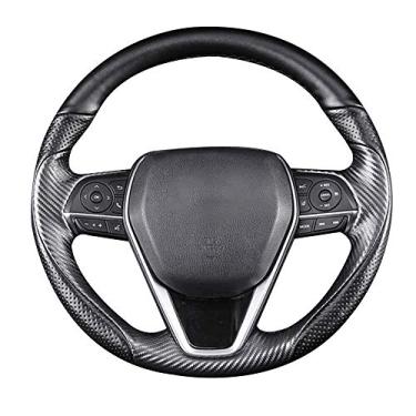 Imagem de Acessórios internos de fibra de carbono preto fosco e couro napa, capa de volante com costura à mão para Toyota RAV4 SUV 2019-2021 / Avalon 2019-2021 / Camry 2018-2021 / Corolla 2020-2021