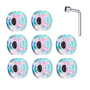 Imagem de Locisne Rodas de patins com quadriciclo luminoso, rodas de patins de velocidade iluminadas para uso interno ou externo, patins de fileira dupla e skate 32 mm x 58 mm (8 unidades)