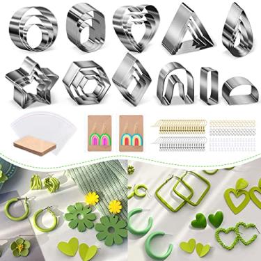 Imagem de Conjunto de cortadores de argila de polímero, 27 peças, kit de ferramentas de cortador de argila de aço inoxidável com moldes de argila, ganchos para brincos, bolsas, argolas, tarraxas de brincos para fabricação de joias de argila de polímero