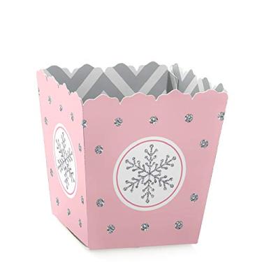 Imagem de Big Dot of Happiness Pink Winter Wonderland – Mini caixas de lembrança de festa – Caixas de doces para festa de aniversário de flocos de neve ou chá de bebê – Conjunto com 12