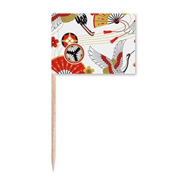 Imagem de Ventilador dobrável de guindaste Sakura padrão palito bandeiras marcador decoração de festa