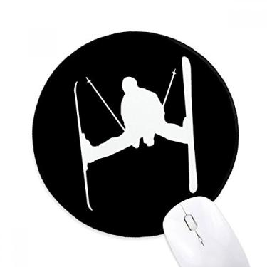 Imagem de DIYthinker Tapete de mouse preto para esqui inverno esporte contorno desktop escritório tapete redondo para computador