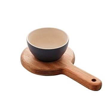 Imagem de SUPORTE MADEIRA COM BOWL DE CERÂMICA LIPTUS 20x13x6cm AZUL