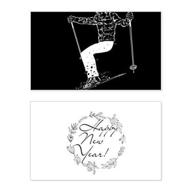 Imagem de Black Winter Sport Skiing Pattern New Year Festival Greeting Card Bless Message Gift