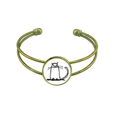Imagem de Bracelete de gato encaracolado Smile Sit Line Art Deco Presente Fashion Bracelete Retrô Joia de Punho Aberto