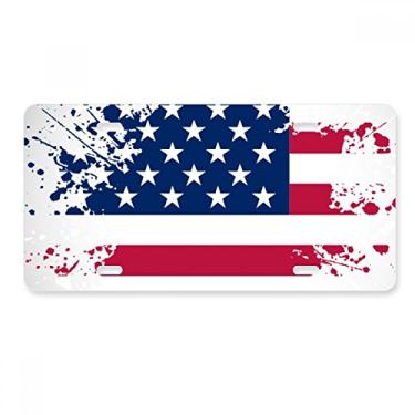 Imagem de DIYthinker Placa de licença de aço inoxidável para decoração de placa de licença com bandeira dos Estados Unidos e listras