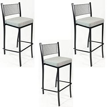 Imagem de Kit 3 Banquetas EMPILHÁVEL Preta Altura 65cm assento Linho - Poltronas do Sul