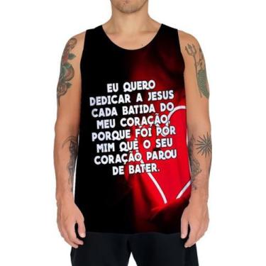 Imagem de Camiseta Regata Cristã Dedicar Vida A Jesus Batida Coração - Estilo Vi
