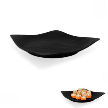 Imagem de Prato Quadrado Em Melamina Para Sushi 22,5 Cm Preto  Bestfer