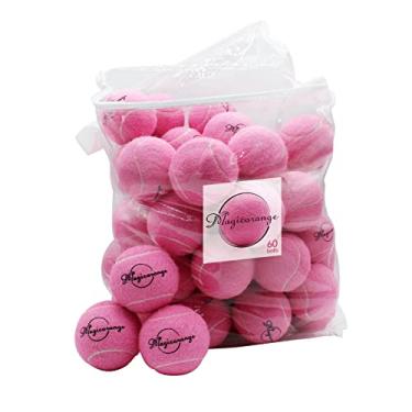 Imagem de Bolas de tênis, Magicorange pacote com 60 bolas de tênis de treinamento avançado, bolas de treino para cães de estimação, vêm com bolsa de malha para facilitar o transporte, bom para bola de treinamento de iniciantes (rosa)