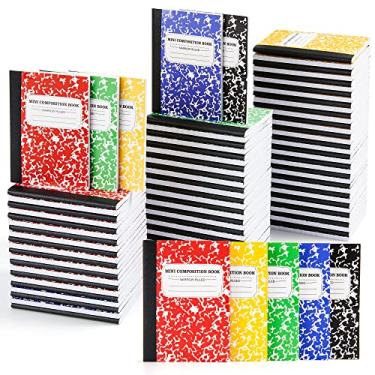 Imagem de feela Pacote com 90 mini cadernos de composição, bloco de notas de composição de bolso fofo, cadernos pequenos para estudantes, material escolar, 11,4 x 8,3 cm, pautado estreito, 5 capas de mármore