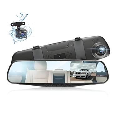 Imagem de Câmera retrovisor retrovisor retrovisor para carro, câmera retrovisor inteligente Full HD 1080p de 4,3 polegadas para carros, caminhões, SUV, câmeras duplas, sensor G integrado, assistência de estacionamento e suporte de gravação em loop
