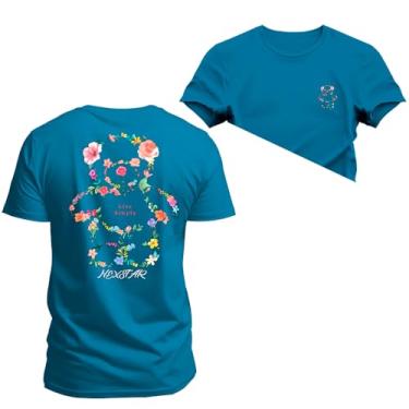 Imagem de Camiseta Estampada Unissex Macia Confortável Premium Urso Florido Frente e Costas Azul P