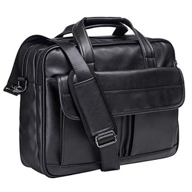 Imagem de Maleta masculina de couro para viagem de negócios, bolsa mensageiro feita à mão para laptop, Preto 2S, 15.6inch, Contemporâneo