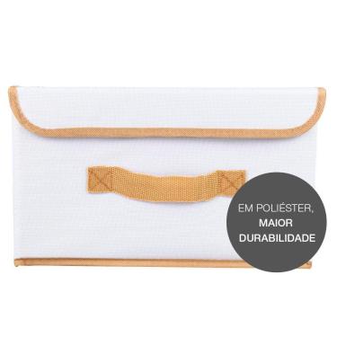 Imagem de Caixa Organizadora Tecido C/ Tampa Vizapi Un Exclusive G 40x30x28Cm Branco Bege