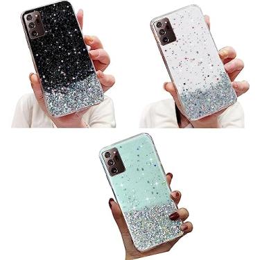 Imagem de Rnrieyta Miagon Capa de cristal 3X para Samsung Galaxy Note 20, linda linda capa de telefone transparente elegante estrela brilhante macia fina TPU protetora com glitter