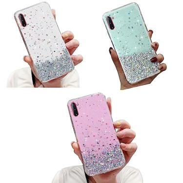 Imagem de Rnrieyta Miagon Capa de cristal 3X para Samsung Galaxy Note 10, linda linda capa de telefone transparente elegante estrela brilhante macia fina TPU protetora com glitter