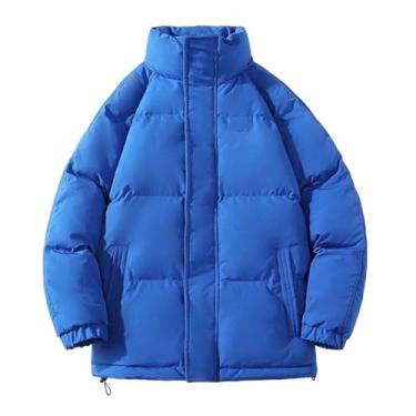Imagem de Aoleaky Jaqueta de inverno masculina parca grossa quente jaqueta masculina streetwear gola alta casaco parka solto roupas masculinas, Azul, G