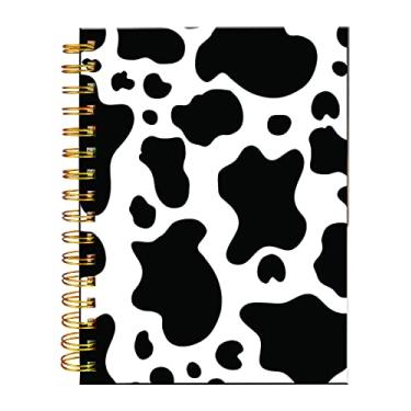 Imagem de iampanda Caderno espiral de jornal, forte encadernação de fio duplo com papel premium para mulheres meninas, lindos 60 folhas A5 Caderno/Diário pautado pela faculdade, perfeito para presentes escolares em casa, estampa de vaca branca preta