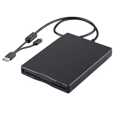 Imagem de Tendak Leitor de disquete, USB externo de 3,5 polegadas e tipo-C 1,44 MB FDD unidade de disquete para Windows 11/10/8/7/2000/XP, Vista, PC, laptop e desktop, Plug and Play, preto