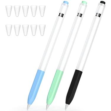 Imagem de JOOSKO [Pacote com 3] Capa compatível com Apple Pencil 1ª geração, capa de silicone translúcido de duas cores, [com 10 capas de ponta] para Apple Pencil 1ª geração (azul celeste, menta, preto)